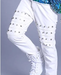 Boys Hip Hop Leather Rivet Stage Pants