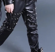 Boys Hip Hop Leather Rivet Stage Pants