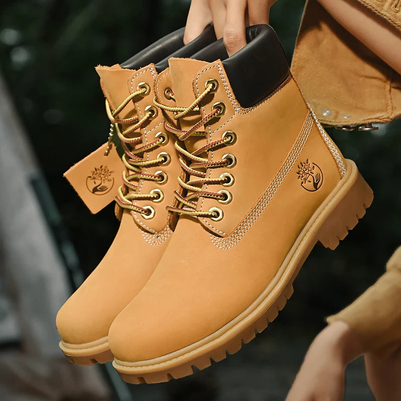 Boots Men High Top Boots High Quality Women Leather Shoes Fashion Outdoor Sneakers Men Lace Up Non-Slip Ankle Boots for