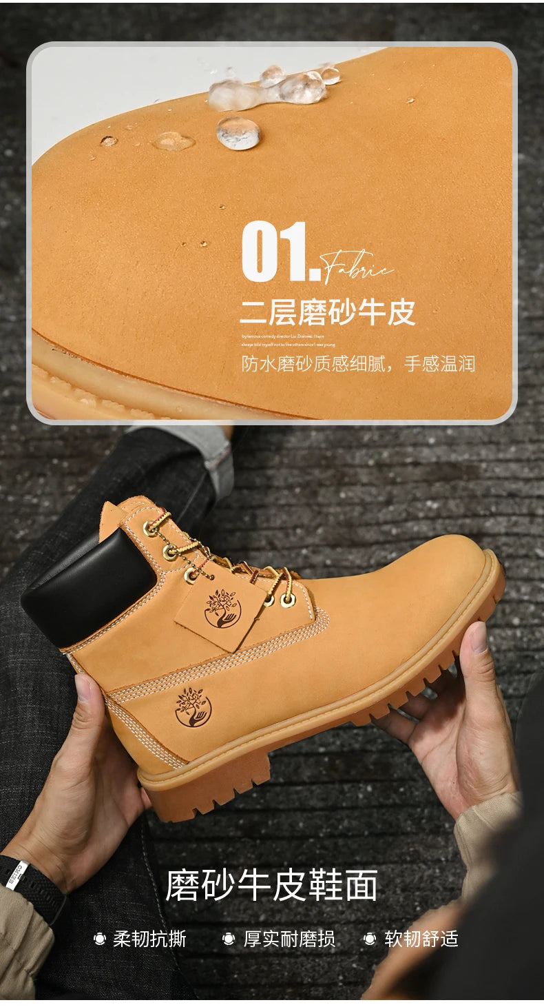 Boots Men High Top Boots High Quality Women Leather Shoes Fashion Outdoor Sneakers Men Lace Up Non-Slip Ankle Boots for