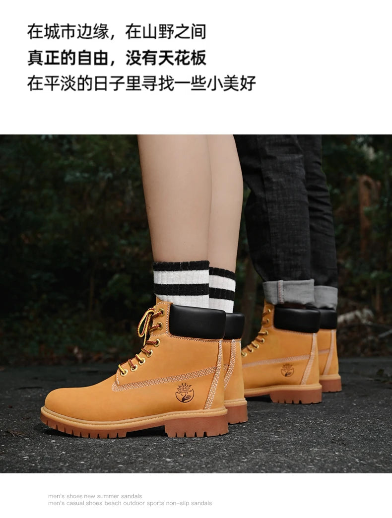 Boots Men High Top Boots High Quality Women Leather Shoes Fashion Outdoor Sneakers Men Lace Up Non-Slip Ankle Boots for