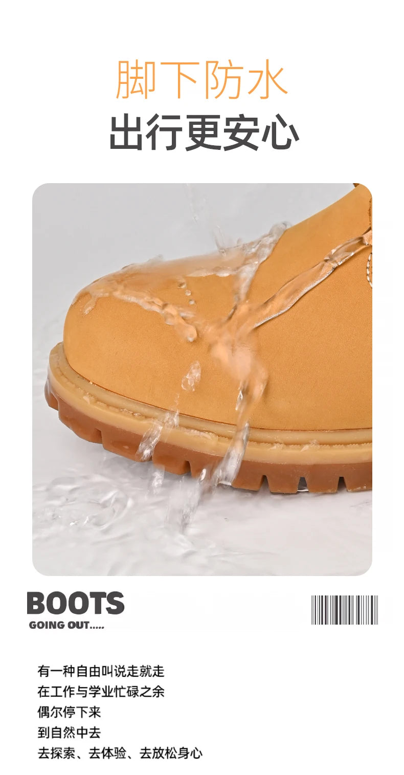 Boots Men High Top Boots High Quality Women Leather Shoes Fashion Outdoor Sneakers Men Lace Up Non-Slip Ankle Boots for