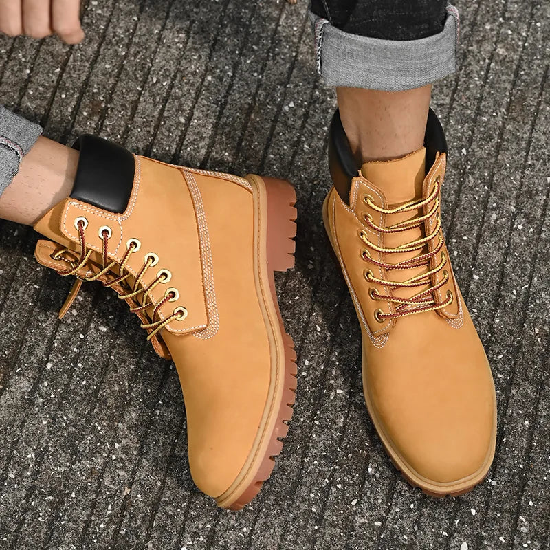 Boots Men High Top Boots High Quality Women Leather Shoes Fashion Outdoor Sneakers Men Lace Up Non-Slip Ankle Boots for
