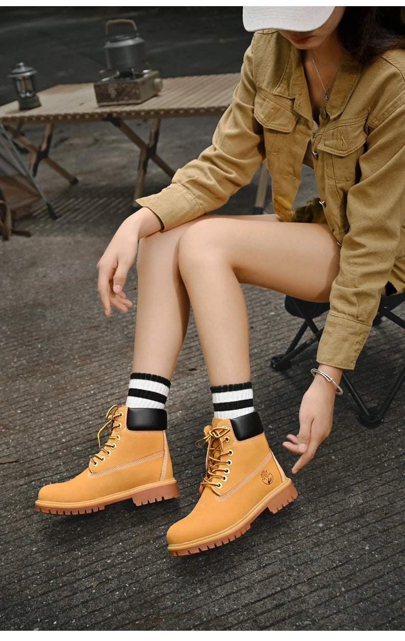 Boots Men High Top Boots High Quality Women Leather Shoes Fashion Outdoor Sneakers Men Lace Up Non-Slip Ankle Boots for