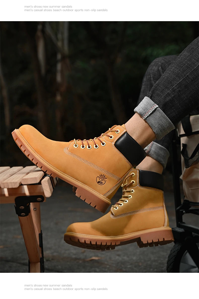 Boots Men High Top Boots High Quality Women Leather Shoes Fashion Outdoor Sneakers Men Lace Up Non-Slip Ankle Boots for
