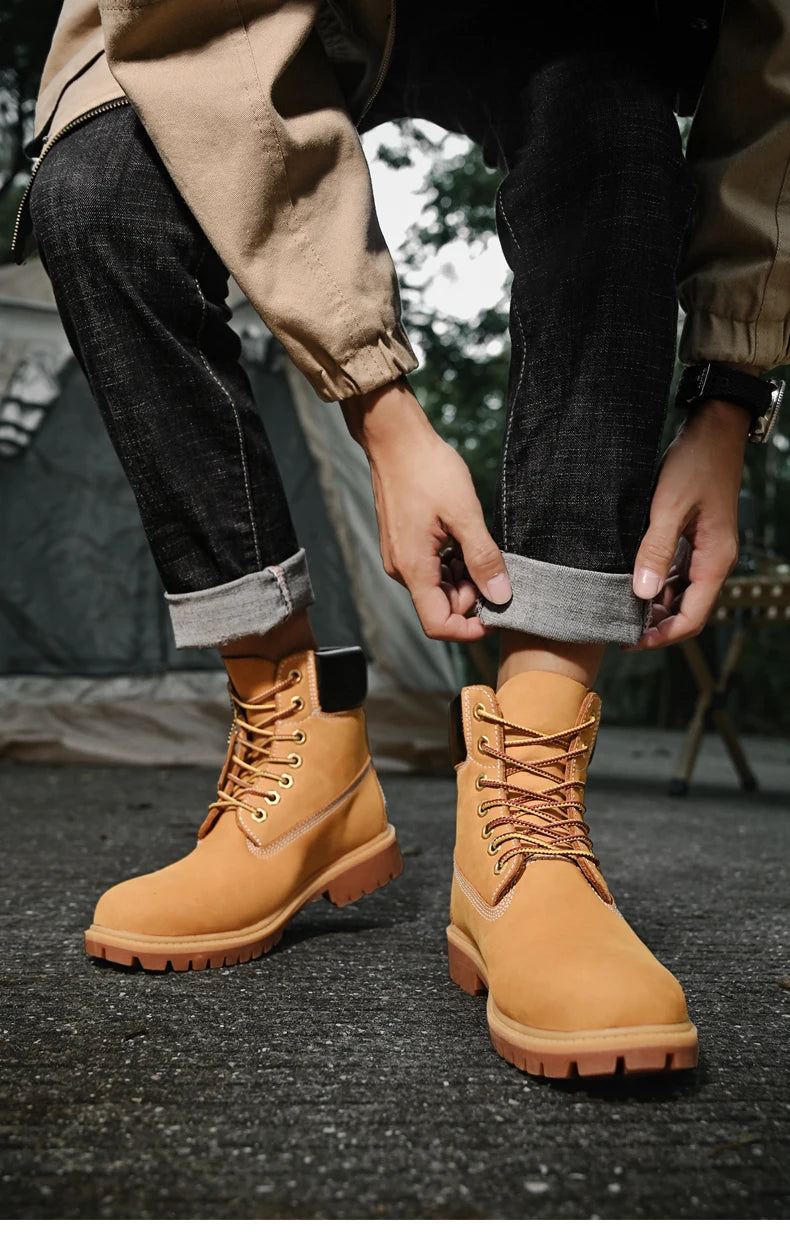 Boots Men High Top Boots High Quality Women Leather Shoes Fashion Outdoor Sneakers Men Lace Up Non-Slip Ankle Boots for