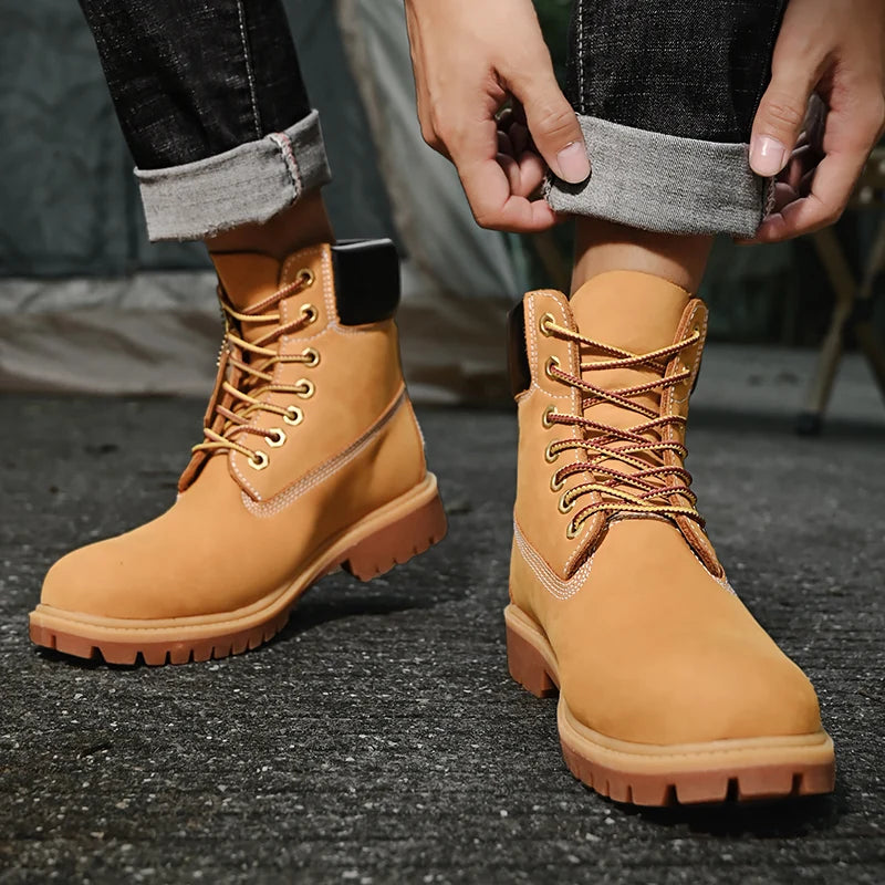 Boots Men High Top Boots High Quality Women Leather Shoes Fashion Outdoor Sneakers Men Lace Up Non-Slip Ankle Boots for