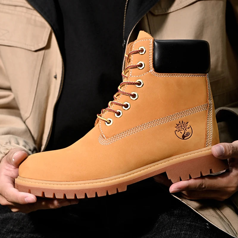 Boots Men High Top Boots High Quality Women Leather Shoes Fashion Outdoor Sneakers Men Lace Up Non-Slip Ankle Boots for