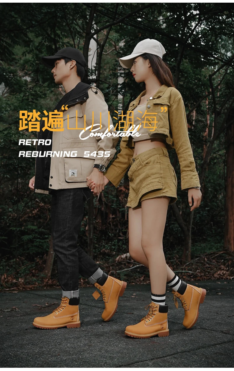 Boots Men High Top Boots High Quality Women Leather Shoes Fashion Outdoor Sneakers Men Lace Up Non-Slip Ankle Boots for