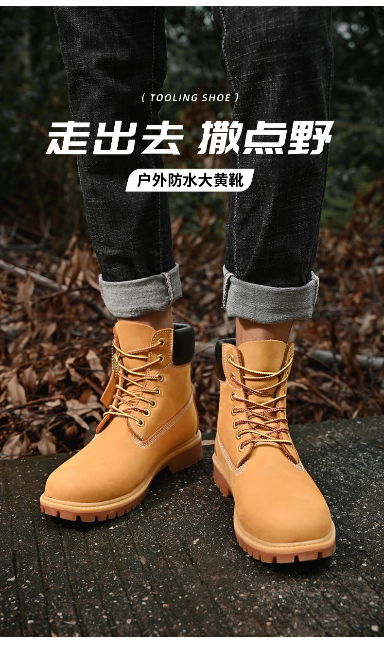 Boots Men High Top Boots High Quality Women Leather Shoes Fashion Outdoor Sneakers Men Lace Up Non-Slip Ankle Boots for
