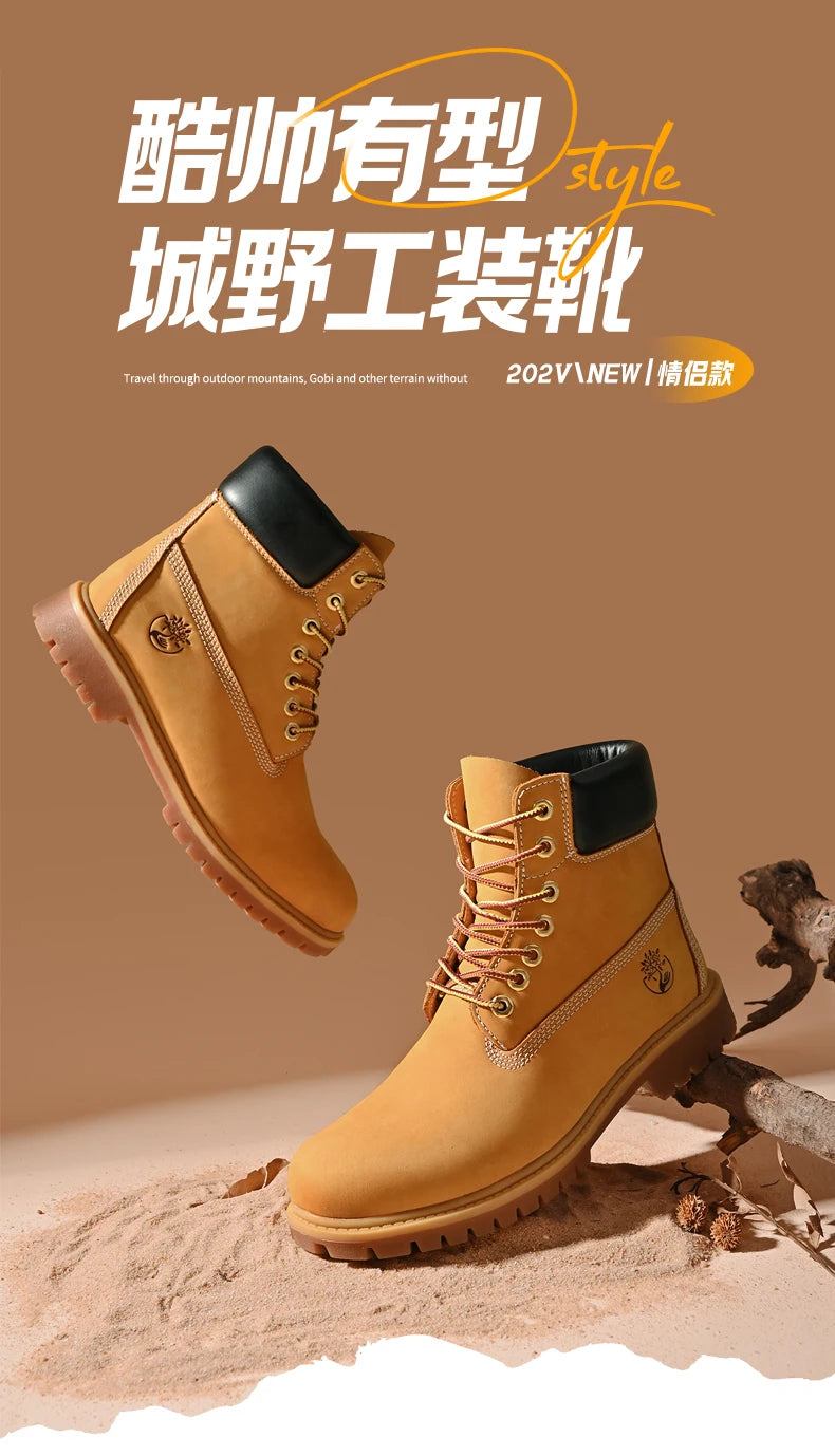 Boots Men High Top Boots High Quality Women Leather Shoes Fashion Outdoor Sneakers Men Lace Up Non-Slip Ankle Boots for