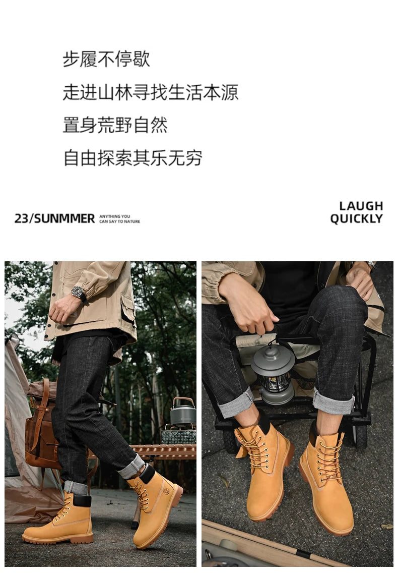 Boots Men High Top Boots High Quality Women Leather Shoes Fashion Outdoor Sneakers Men Lace Up Non-Slip Ankle Boots for