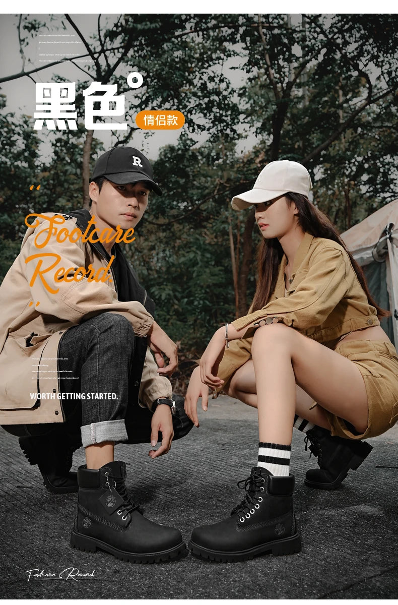 Boots Men High Top Boots High Quality Women Leather Shoes Fashion Outdoor Sneakers Men Lace Up Non-Slip Ankle Boots for